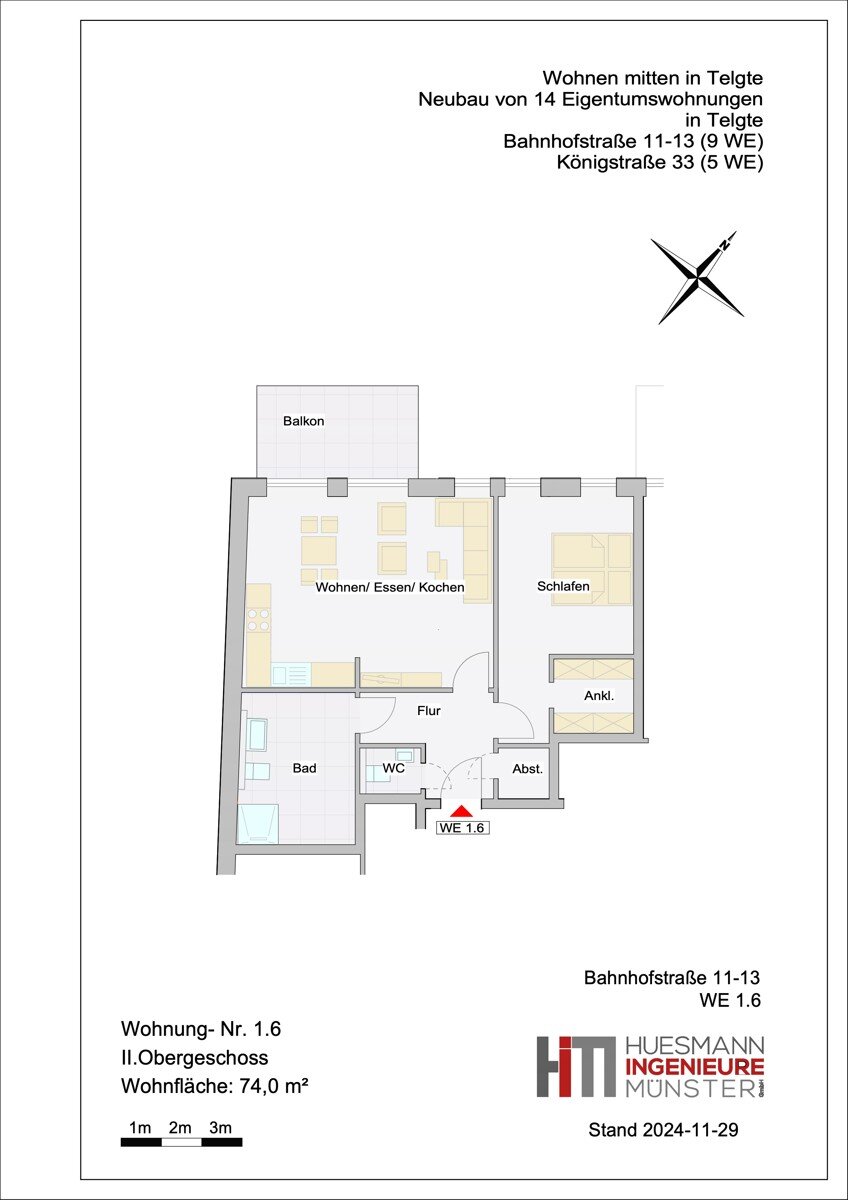 Wohnung zum Kauf 405.000 € 2 Zimmer 74 m²<br/>Wohnfläche 2.<br/>Geschoss Telgte Telgte 48291