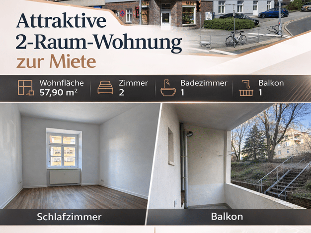 Wohnung zur Miete 290 € 2 Zimmer 57,9 m² frei ab sofort Bernsdorfer Straße 87 Bernsdorf Bernsdorf 09126