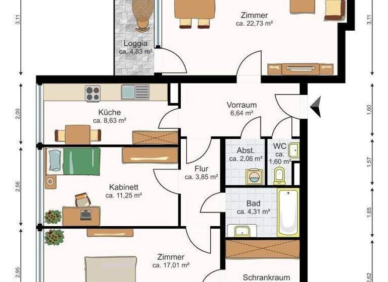 Wohnung zum Kauf 299.000 € 3,5 Zimmer 85 m² 1. Geschoss Wien 1100