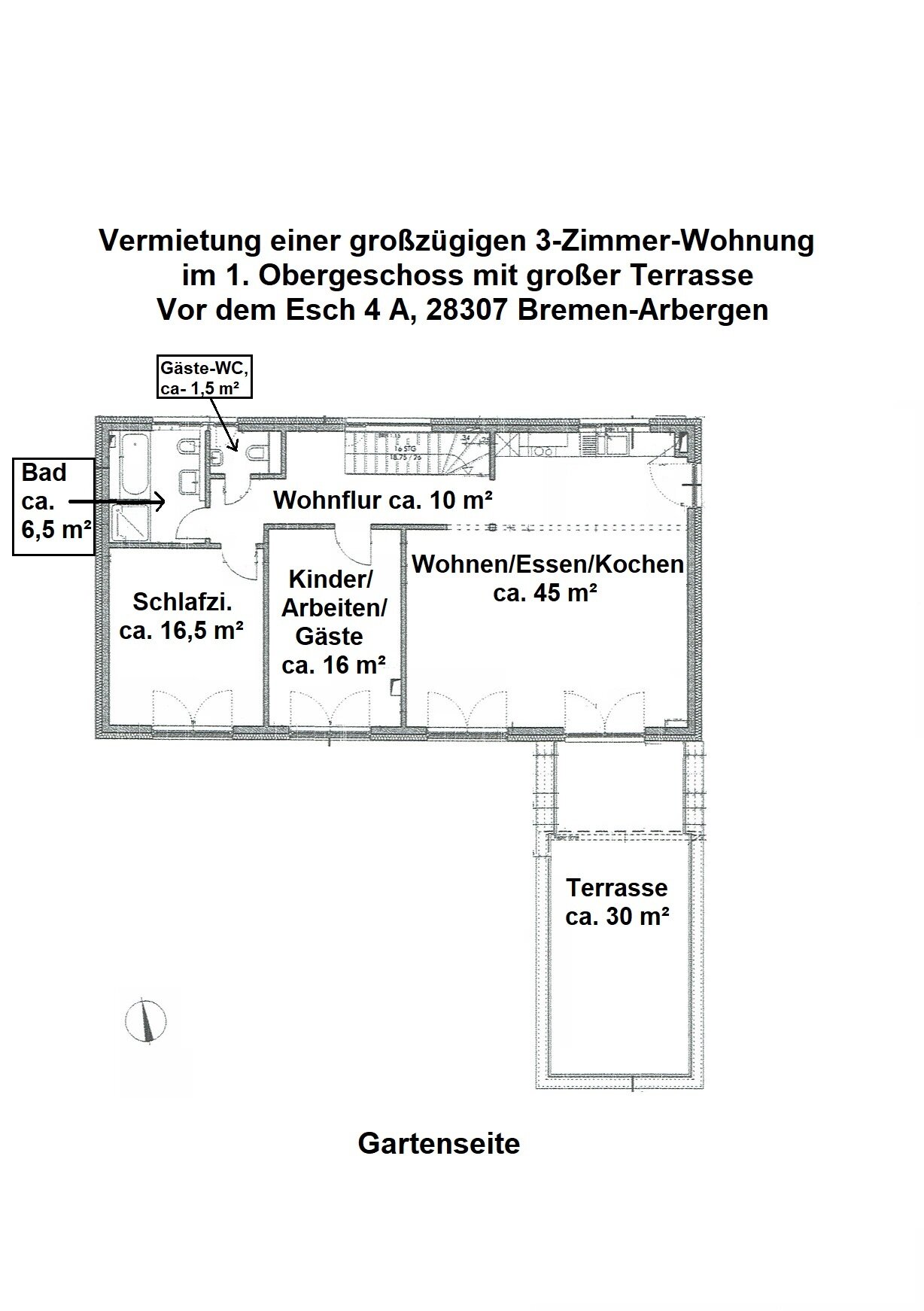 Wohnung zur Miete 930 € 3 Zimmer 113 m²<br/>Wohnfläche 1.<br/>Geschoss Vor dem Esch Arbergen Bremen 28307