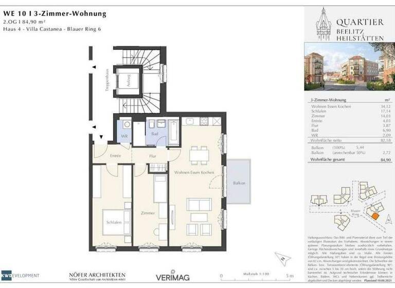 Wohnung zur Miete 1.400 € 3 Zimmer 84,9 m² 2. Geschoss frei ab 01.06.2026 Blauer Ring 6 Heilstätten Beelitz 14547