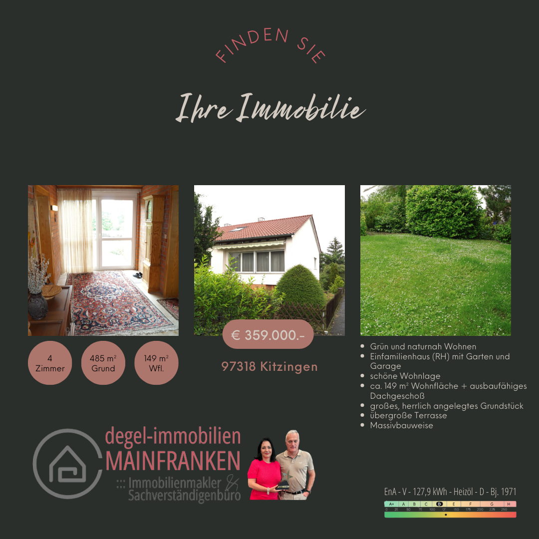 Einfamilienhaus zum Kauf 359.000 € 4 Zimmer 149 m²<br/>Wohnfläche 485 m²<br/>Grundstück Kitzingen Kitzingen 97318