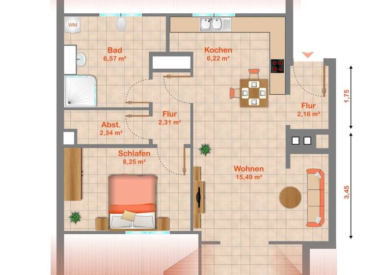 Wohnung zum Kauf 152.000 € 2 Zimmer 43,4 m² Seeleinsbühl Nürnberg 90429