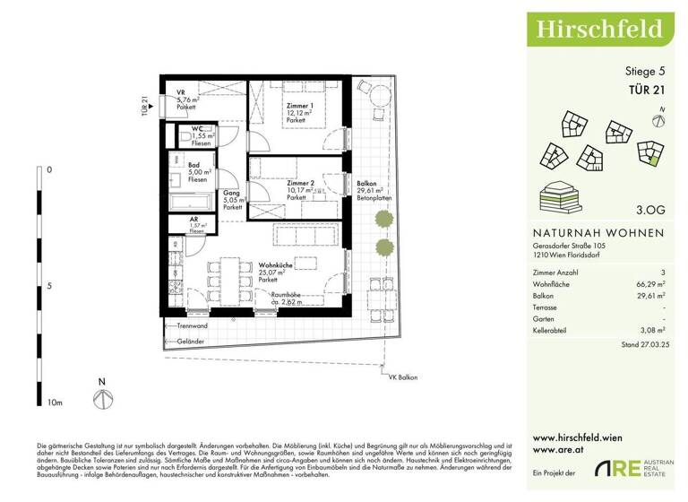 Wohnung zum Kauf - Erstbezug 380.400 € 3 Zimmer 66,2 m² 3. Geschoss Wien 1210