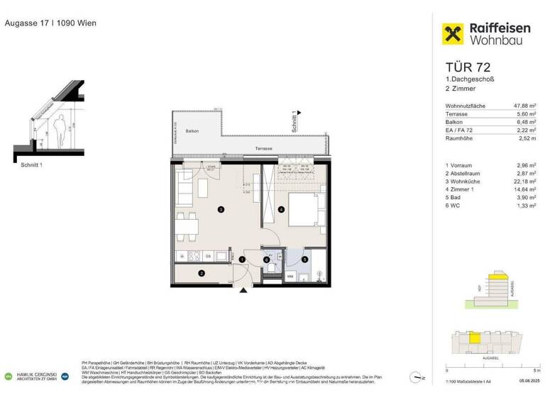 Terrassenwohnung zum Kauf - Erstbezug provisionsfrei 565.400 € 2 Zimmer 47,9 m² 6. Geschoss Augasse Wien,Alsergrund 1090