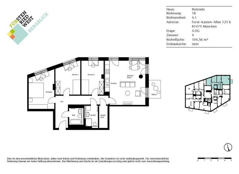 Studio zur Miete - Erstbezug 2.325 € 4 Zimmer 104,6 m² 4. Geschoss Forst-Kasten-Allee 123b Thalk.Obersendl.-Forsten-Fürstenr.-Solln München 81475