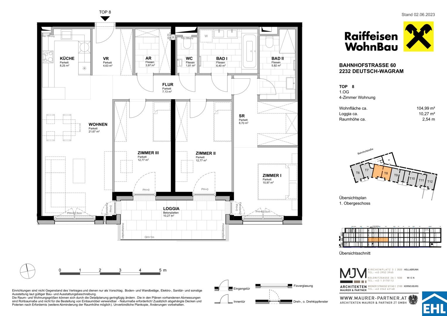 Wohnung zum Kauf 436.600 € 4 Zimmer 105 m²<br/>Wohnfläche 1.<br/>Geschoss Bahnhofstraße Deutsch-Wagram 2232