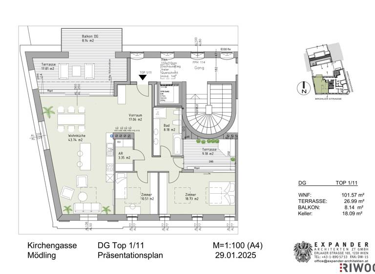Wohnung zum Kauf - Erstbezug 1.130.000 € 3 Zimmer 101,6 m² 3. Geschoss Kirchengasse 1 Mödling 2340