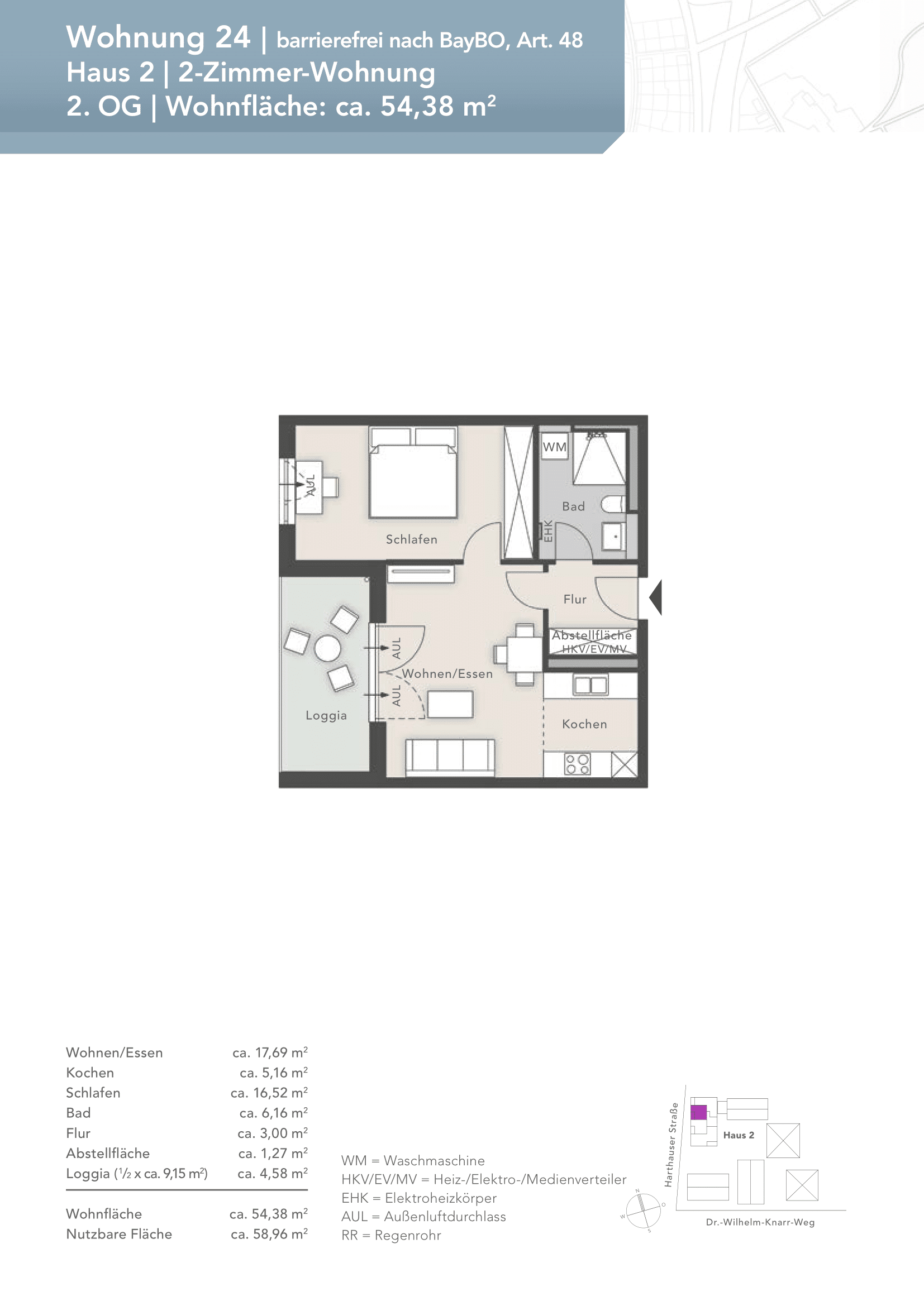 Wohnung zur Miete 952 € 2 Zimmer 54,4 m²<br/>Wohnfläche 2.<br/>Geschoss ab sofort<br/>Verfügbarkeit Dr.-Wilhelm-Knarr-Weg Bad Aibling 83043