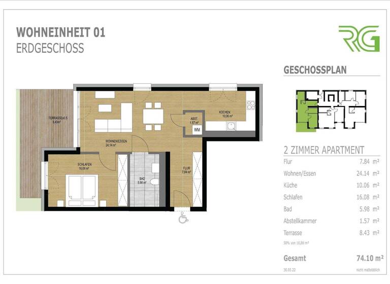 Wohnung zur Miete 920 € 2 Zimmer 74,1 m² EG Unterer Graben 17 Veitshöchheim 97209