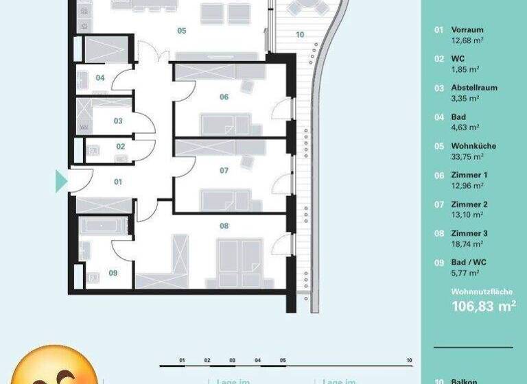 Wohnung zur Miete 2.134 € 4 Zimmer 106,8 m² 4. Geschoss Wien 1230