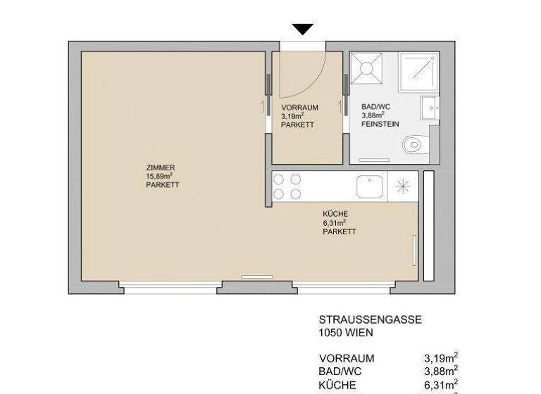 Studio zur Miete 600 € 1 Zimmer 32,5 m² 1. Geschoss frei ab 01.06.2026 Straußengasse Wien 1050