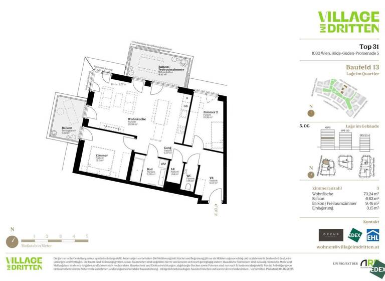 Terrassenwohnung zum Kauf - Erstbezug 575.000 € 3 Zimmer 73,2 m² 5. Geschoss Otto-Preminger-Straße Wien 1030