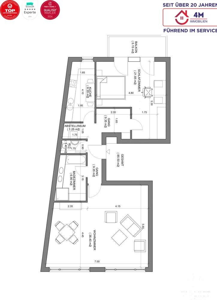 Wohnung zum Kauf 720.000 € 2 Zimmer 85 m²<br/>Wohnfläche 4.<br/>Geschoss Wien 1070