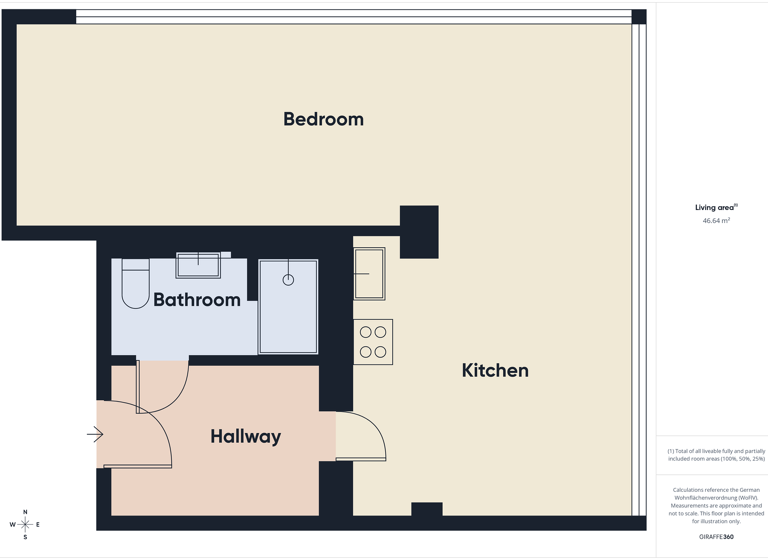 Studio zur Miete 1.217 € 1 Zimmer 47 m² 1. Geschoss frei ab sofort Oberstraße 14a-c Harvestehude Hamburg 20144