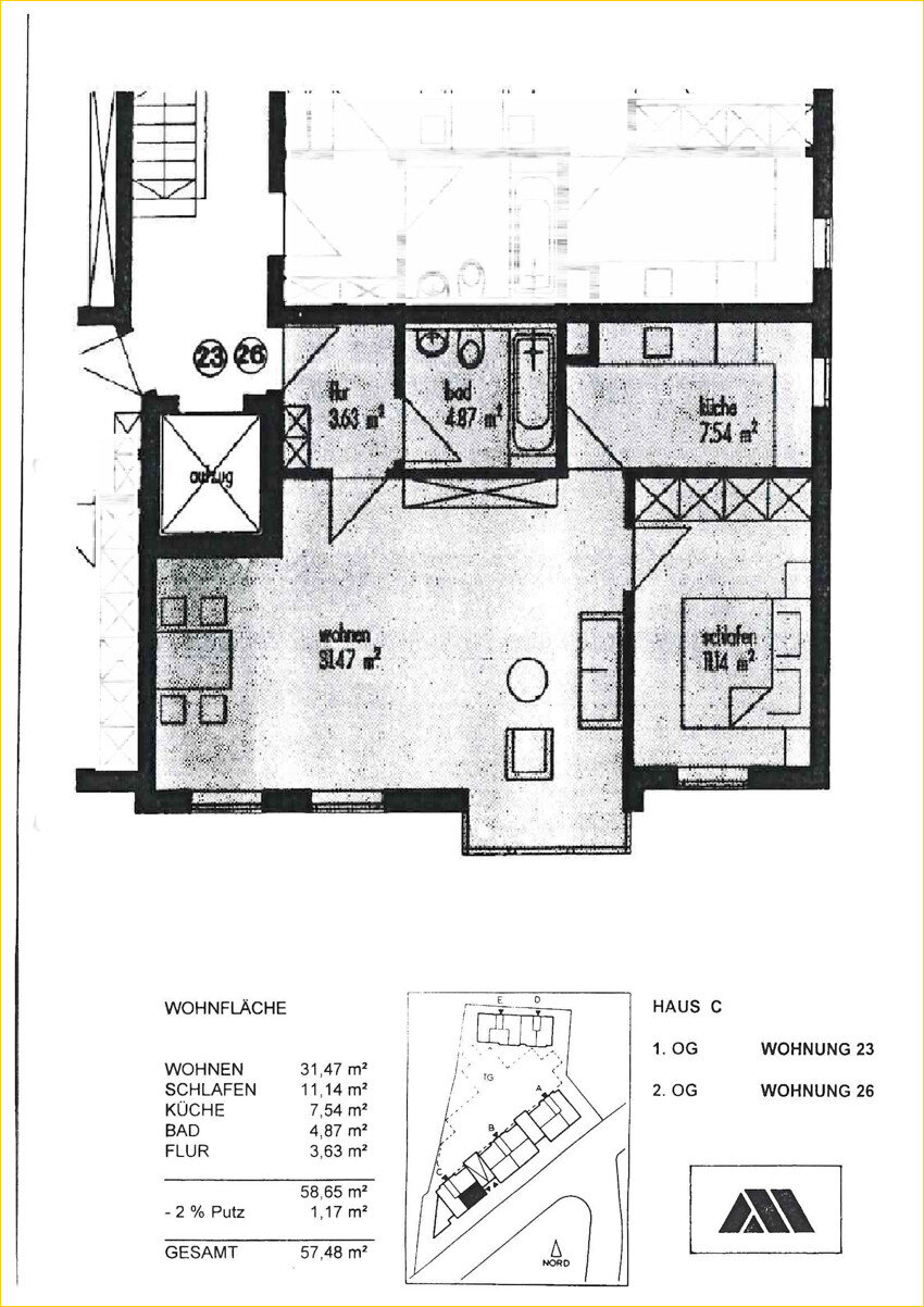 Wohnung zum Kauf 240.000 € 2 Zimmer 57,5 m²<br/>Wohnfläche 2.<br/>Geschoss Erding Erding 85435