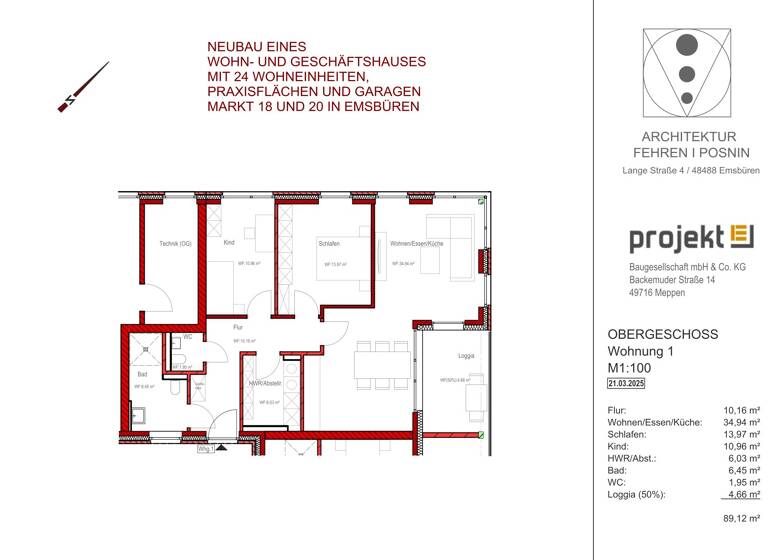 Wohnung zum Kauf provisionsfrei 375.000 € 3 Zimmer 89 m²<br/>Wohnfläche 1.<br/>Geschoss Emsbüren Emsbüren 48488