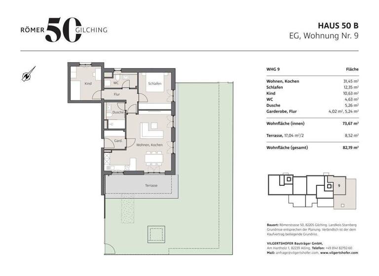 Wohnung zum Kauf - Erstbezug provisionsfrei 739.000 € 3 Zimmer 82,2 m² EG Römerstraße 50 B Gilching 82205