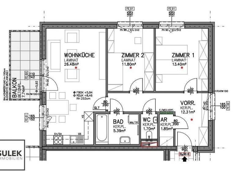 Wohnung zur Miete - Erstbezug 833 € 3 Zimmer 72,9 m² 2. Geschoss frei ab sofort Am Bahndamm Eisenstadt 7000