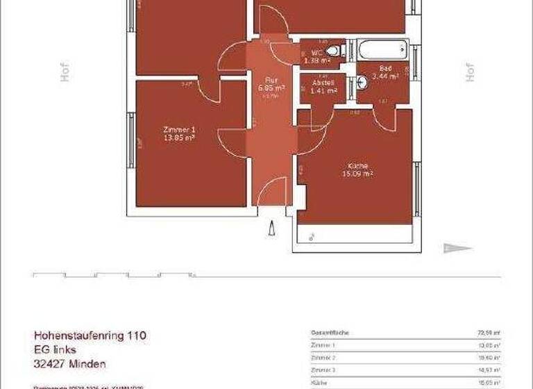 Wohnung zur Miete 799 € 3 Zimmer 78 m² frei ab sofort Hohenstaufenring 110 Innenstadt Minden 32427