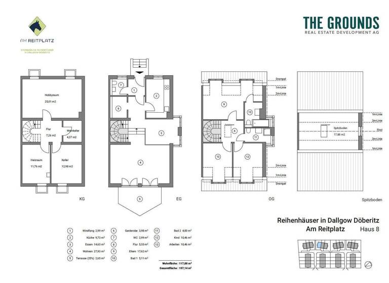Reihenendhaus zum Kauf provisionsfrei 480.000 € 4 Zimmer 117,9 m² 225 m² Grundstück Dallgow Dallgow-Döberitz 14624