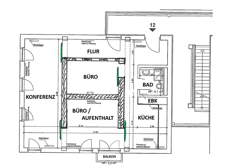 Bürofläche zur Miete provisionsfrei 1.400 € 3 Zimmer 100,2 m² Bürofläche Leipziger Vorstadt Dresden 01097