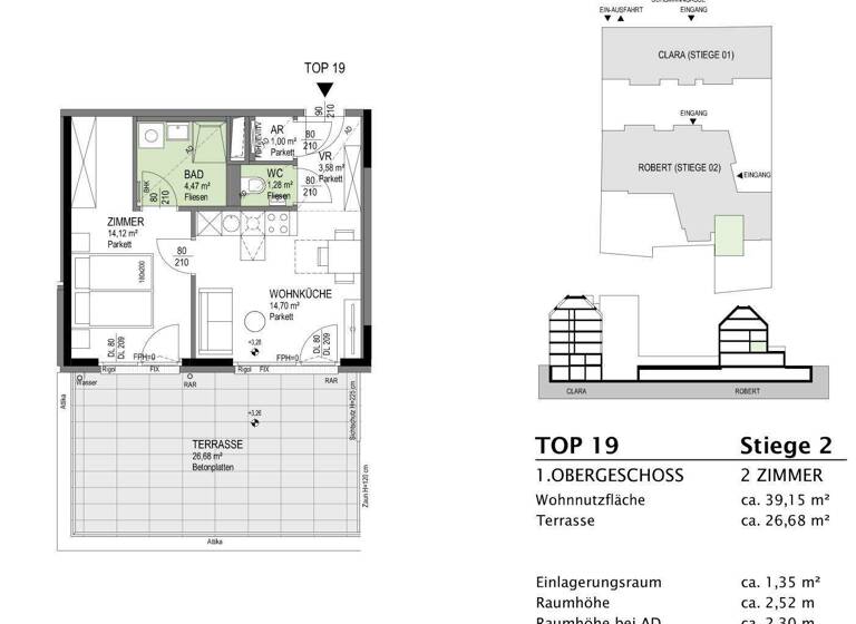 Terrassenwohnung zur Miete - Erstbezug 1.122 € 2 Zimmer 39,2 m² 1. Geschoss Wien 1180