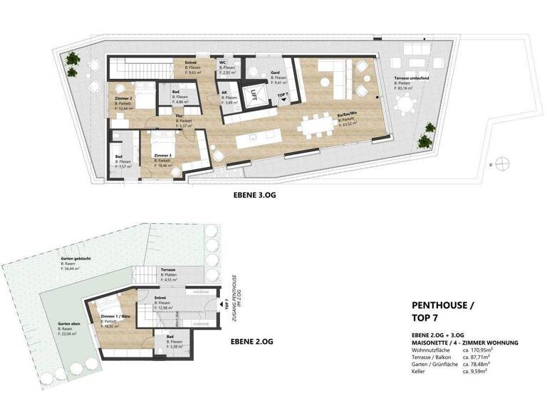 Penthouse zum Kauf - Erstbezug 1.262.000 € 4 Zimmer 171 m² 2. Geschoss Mötz 6423