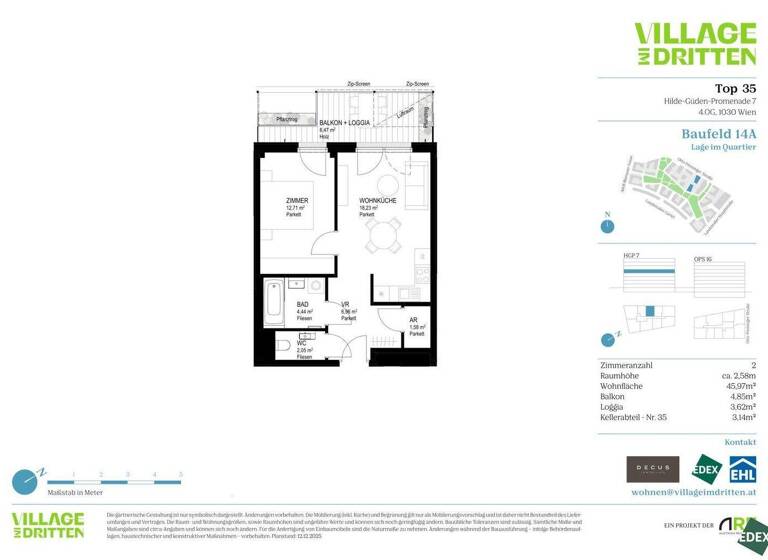 Wohnung zum Kauf 359.100 € 2 Zimmer 46 m² 4. Geschoss Wien 1030
