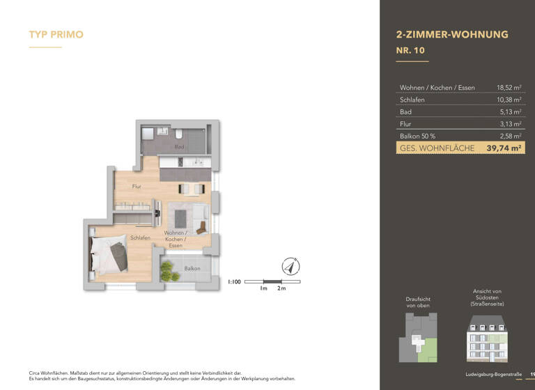 Wohnung zum Kauf - Neubau 324.000 € 2 Zimmer 43,4 m² 2. Geschoss Mitte Ludwigsburg 71634