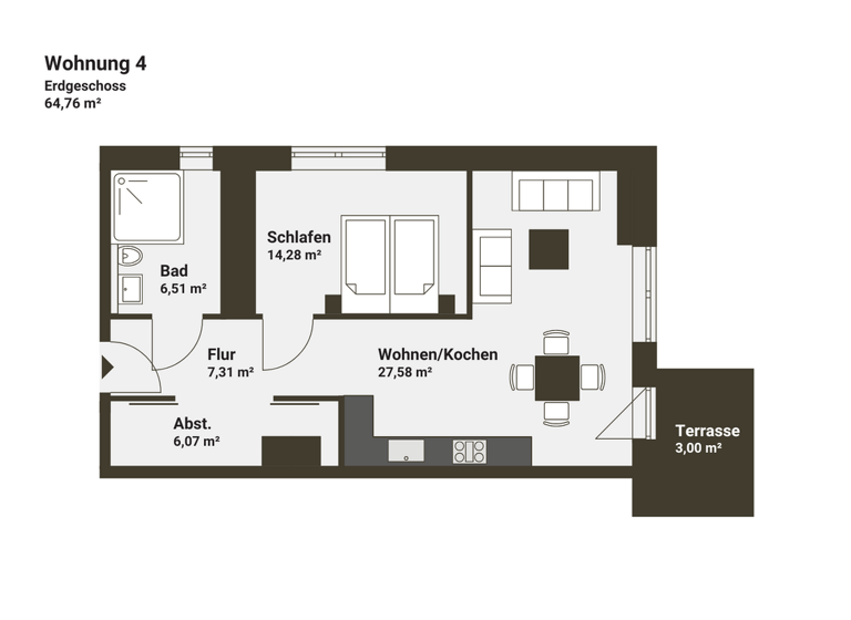 Terrassenwohnung zum Kauf - Erstbezug provisionsfrei 246.600 € 2 Zimmer 64,8 m² frei ab 01.12.2026 Süderlück 25 Steinbergkirche 24972
