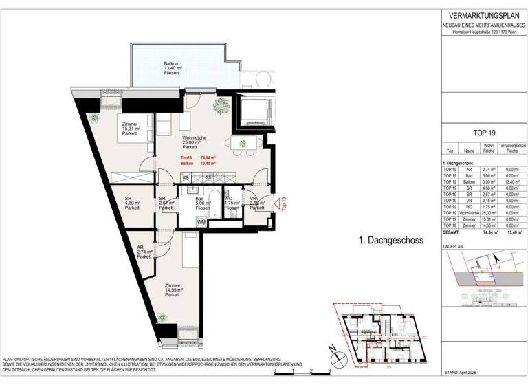 Wohnung zur Miete - Erstbezug 1.549 € 3 Zimmer 74,8 m² Wien 1170