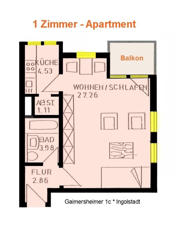 Studio zur Miete 550 € 1 Zimmer 40,2 m²<br/>Wohnfläche 1.<br/>Geschoss 01.02.2025<br/>Verfügbarkeit Gaimersheimer Straße 1c Im Freihöfl Ingolstadt 85057