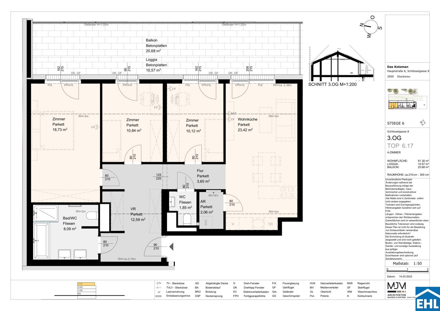 Wohnung zum Kauf 560.000 € 4 Zimmer 91,3 m²<br/>Wohnfläche 3.<br/>Geschoss Schlösselgasse Stockerau 2000