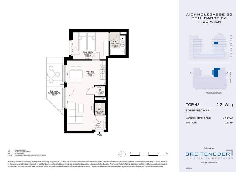 Wohnung zum Kauf - Erstbezug 345.000 € 2 Zimmer 46,2 m² 3. Geschoss Aichholzgasse Wien 1120