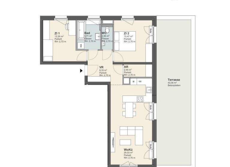Wohnung zur Miete - Erstbezug 796 € 2 Zimmer 45,4 m² 2. Geschoss frei ab sofort Kremstalstraße 75b Krems an der Donau 3500