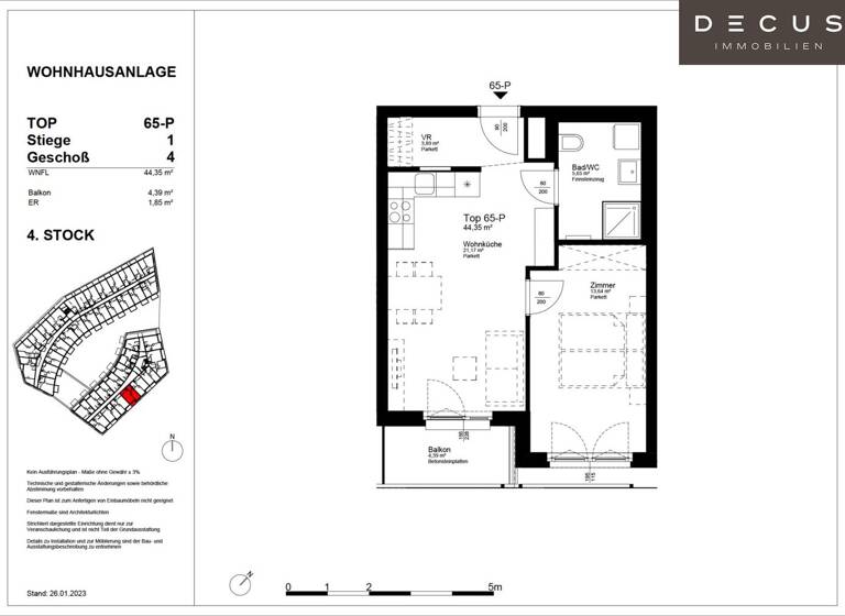 Wohnung zur Miete 658 € 2 Zimmer 44,4 m² 4. Geschoss Wien 1220