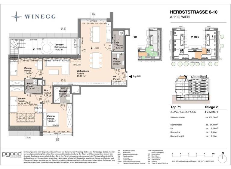 Wohnung zum Kauf - Erstbezug 974.100 € 4 Zimmer 106,8 m² 6. Geschoss Herbststraße 6-10 Wien 1160