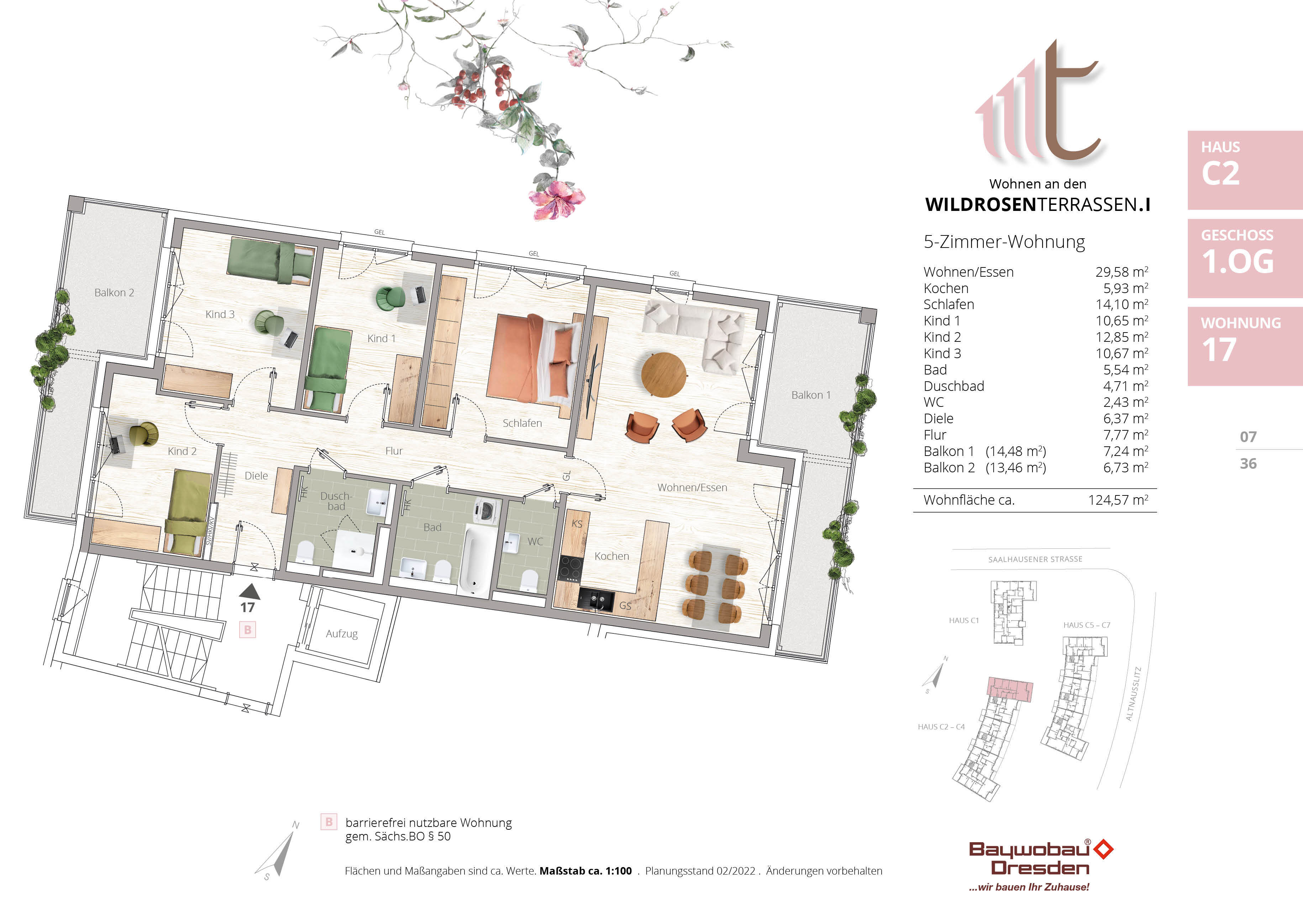 Wohnung zur Miete 1.699 € 5 Zimmer 124,6 m²<br/>Wohnfläche 1.<br/>Geschoss Saalhausener Straße 53a Naußlitz-Süd Dresden 01159