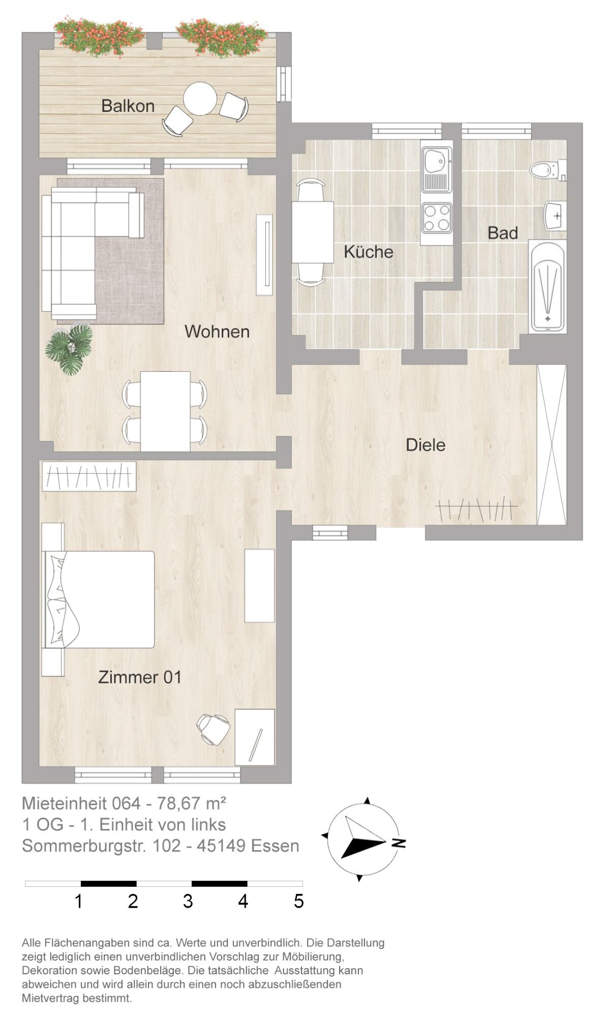 Wohnung zur Miete 983 € 2 Zimmer 78,7 m²<br/>Wohnfläche 1.<br/>Geschoss Sommerburgstr. 102 Margarethenhöhe Essen 45149