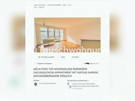 Wohnung zur Miete Tauschwohnung 480 € 1 Zimmer 38 m² 4. Geschoss Gremberghoven Porz 51149