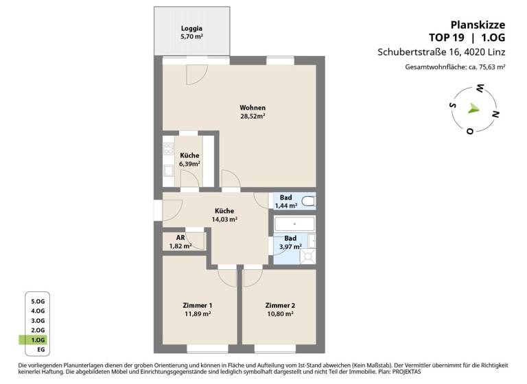 Wohnung zur Miete 778 € 3 Zimmer 72,3 m² 1. Geschoss frei ab 01.05.2026 Schubertstraße Linz 4020