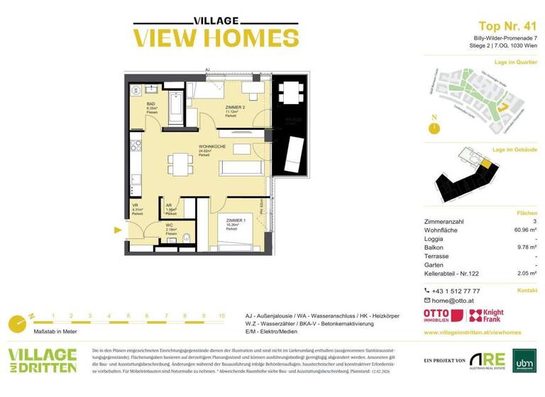 Wohnung zum Kauf - Erstbezug 567.000 € 3 Zimmer 61 m² 7. Geschoss Wien 1030