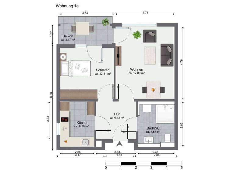 Wohnung zur Miete 777 € 2 Zimmer 51,5 m² 1. Geschoss Hamm-Osten Hamm 59071