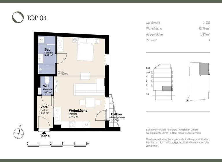Studio zum Kauf provisionsfrei 275.000 € 1 Zimmer 43,8 m² 1. Geschoss Wien, Meidling 1120