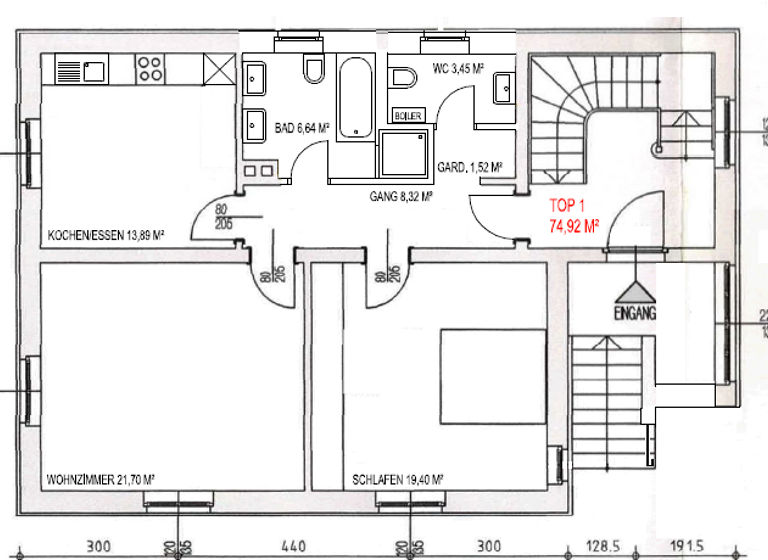 Wohnung zur Miete 854 € 2,5 Zimmer 74,9 m² EG Kirchstraße Hard 6971