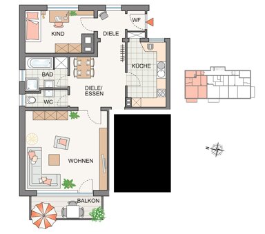 Wohnung zur Miete 525 € 2 Zimmer 75,2 m² 6. Geschoss frei ab sofort Ellerbruchstraße 86 Hervest Dorsten 46284