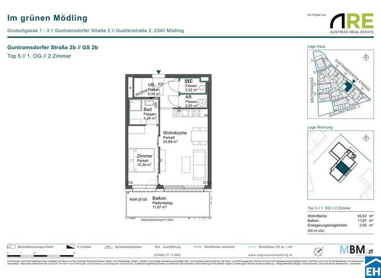 Wohnung zum Kauf - Erstbezug provisionsfrei 298.000 € 2 Zimmer 45,6 m² 1. Geschoss Guntramsdorfer Straße 2b Mödling 2340