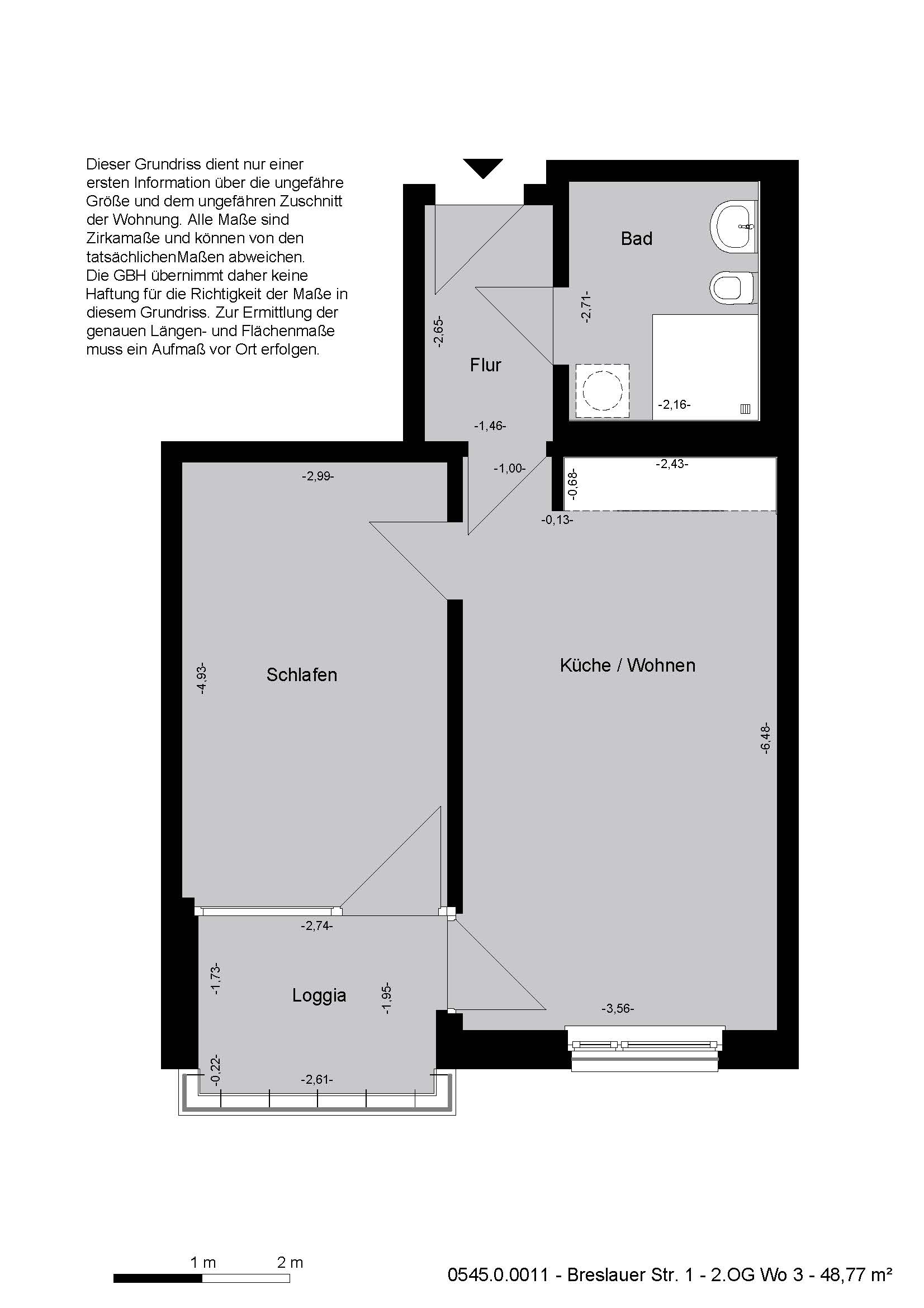 Wohnung zur Miete nur mit Wohnberechtigungsschein 345 € 2 Zimmer 48,8 m²<br/>Wohnfläche 2.<br/>Geschoss ab sofort<br/>Verfügbarkeit Breslauer Str. 1 Mittelfeld Hannover 30519