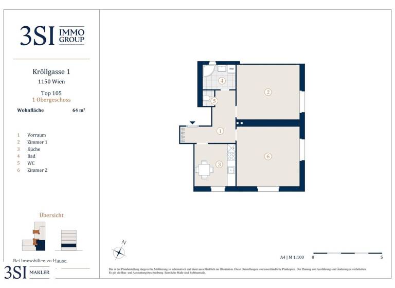 Wohnung zum Kauf 239.000 € 2 Zimmer 64 m² 1. Geschoss Kröllgasse 1 Wien 1150